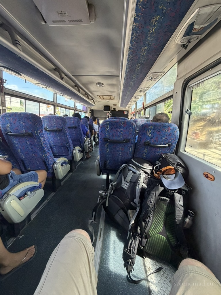 View inside a Costa Rican local bus with passengers