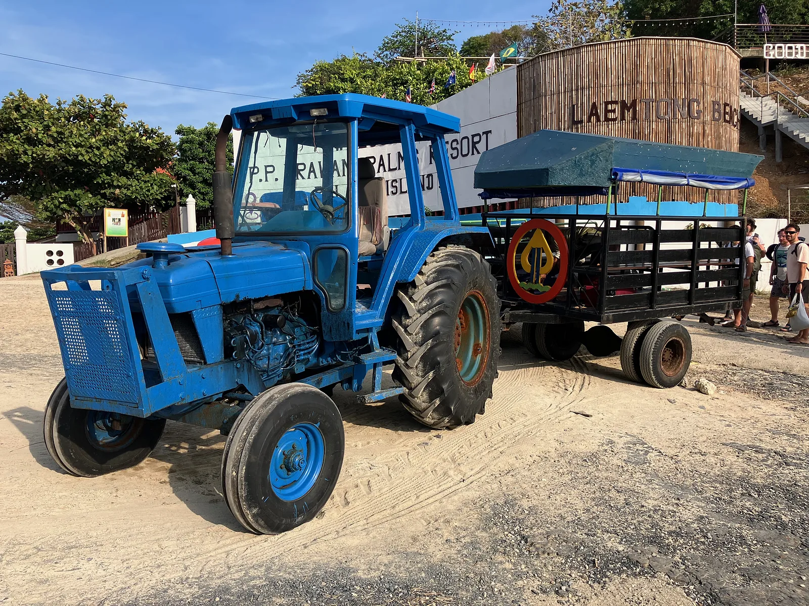 The tractor - an unconventional mode of transport on the island.